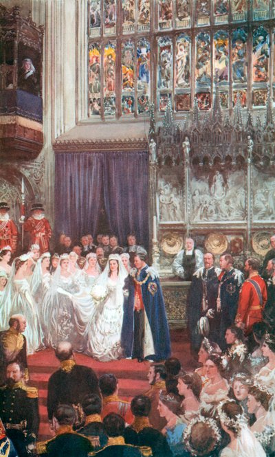 El matrimonio del rey Eduardo VII y la reina Alejandra en la Capilla de San Jorge, Windsor, 10 de marzo de 1863 de Charles Mills Sheldon